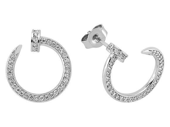 Open hoop earrings with 72 diamonds made of 8K white gold