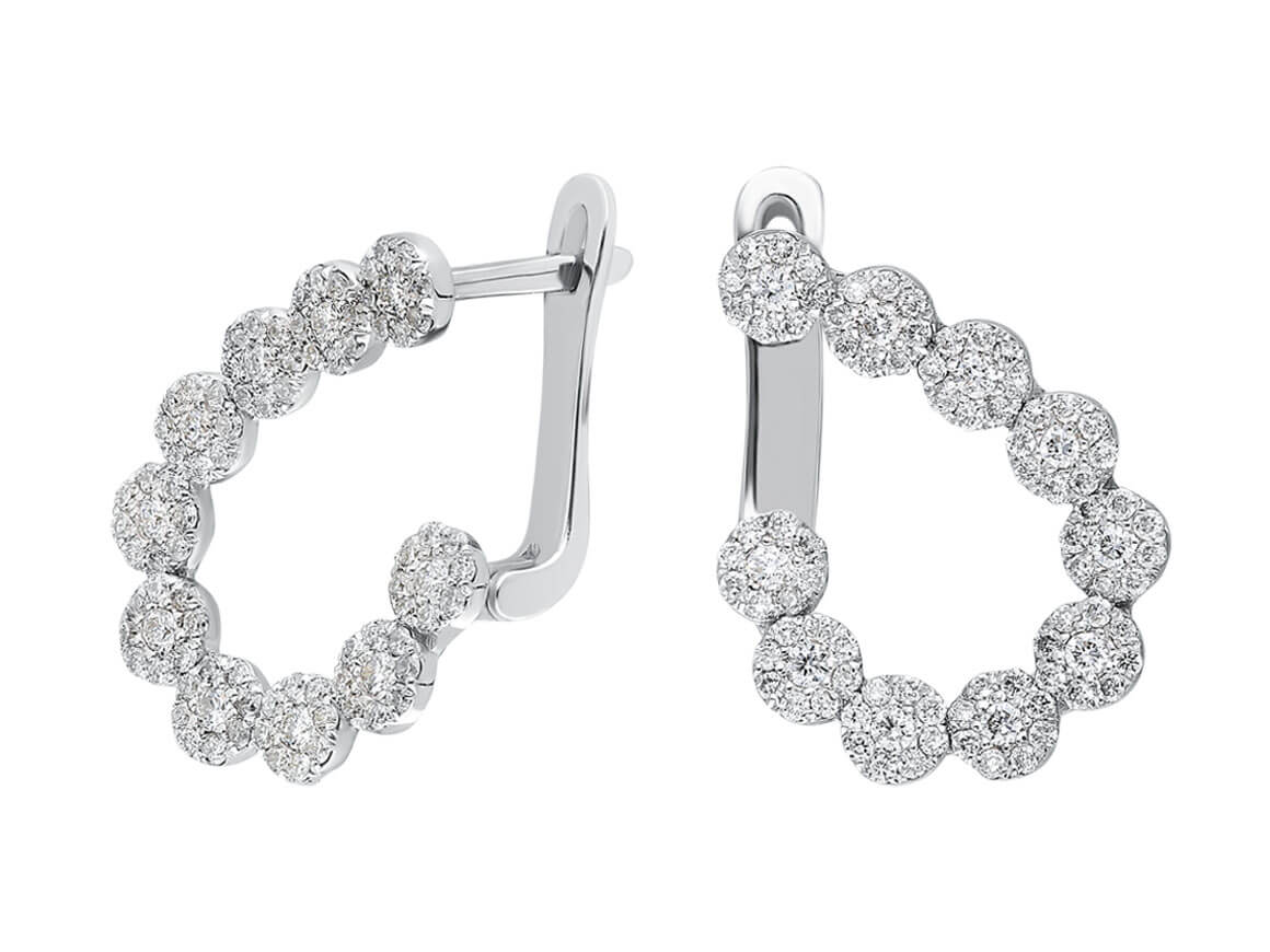 Boucles d’oreilles demi-cercles avec diamants de laboratoire pavés | Or Blanc 585 millièmes - Bijoux haut de gamme de Rosy Lab Diamonds