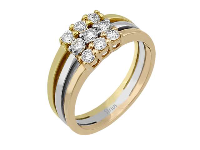 Tricolor harem ring with 9 lab-grown diamonds in 14K gold – high-quality Jewelry by Rosy Lab Diamonds