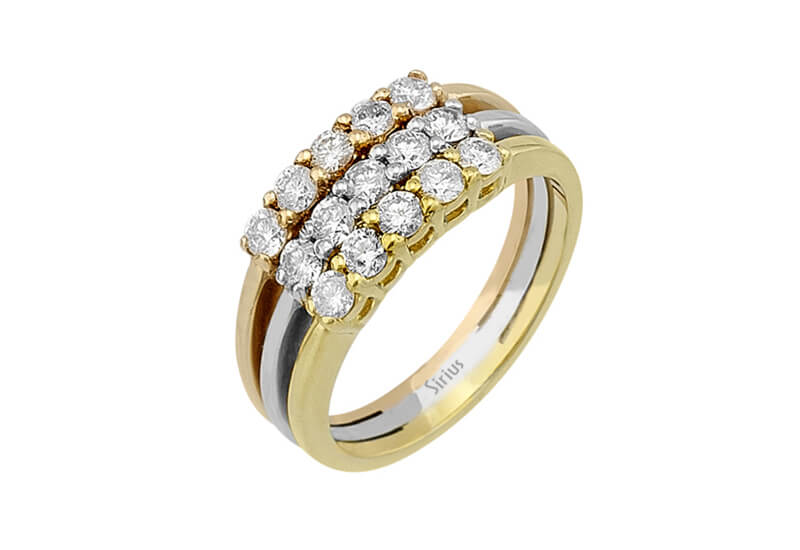 Tricolor harem ring with 15 lab-grown diamonds in 14K gold – high-quality Jewelry by Rosy Lab Diamonds
