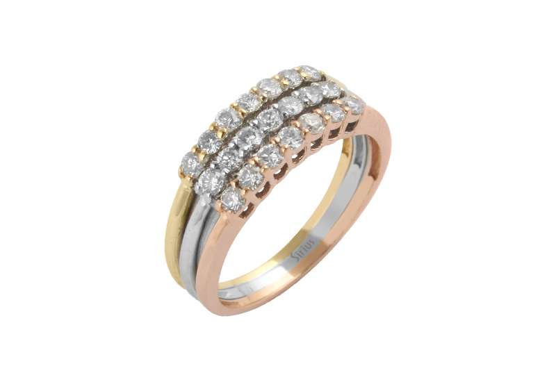 Bague d’assemblage tricolore avec 21 diamants de laboratoire en or 14 carats – bijoux haut de gamme de Rosy Lab Diamonds