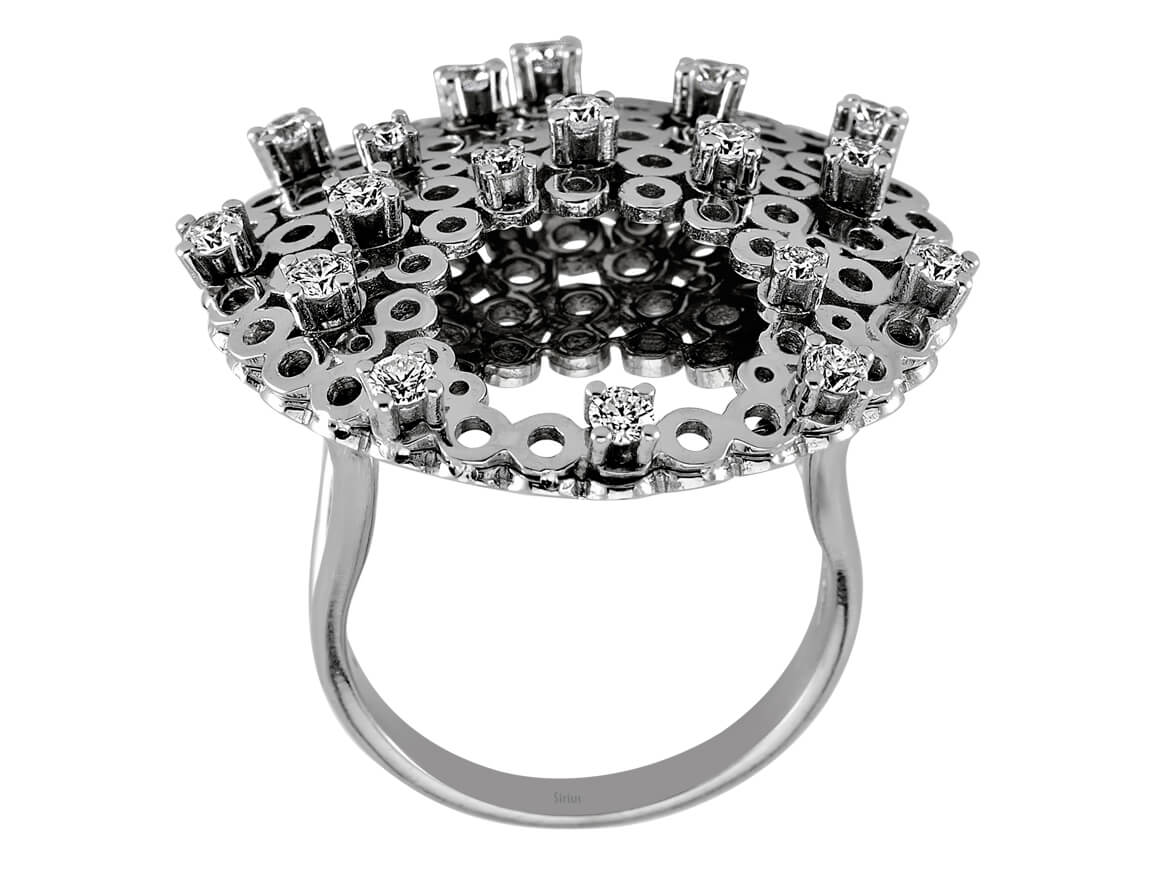 Ausdrucksvoller Weißgold-Ring mit Halbmonddesign und laborgezüchteten Diamanten - hochwertiger Schmuck von Rosy Lab Diamonds