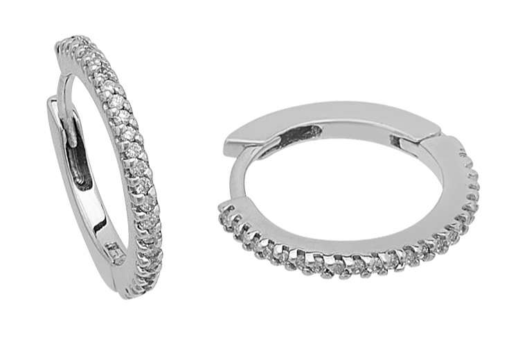 Fine diamond hoop earrings made of 14K white gold with pavé setting