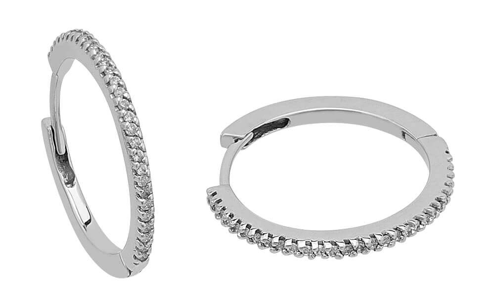 Créoles demi-cercle filigrane avec diamants en or blanc 14K