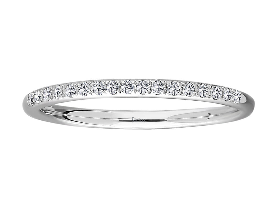 Feiner Halbmemory-Ring mit 17 rund geschliffenen laborgezüchteten Diamanten, 0,10 ct, in 14K Weißgold