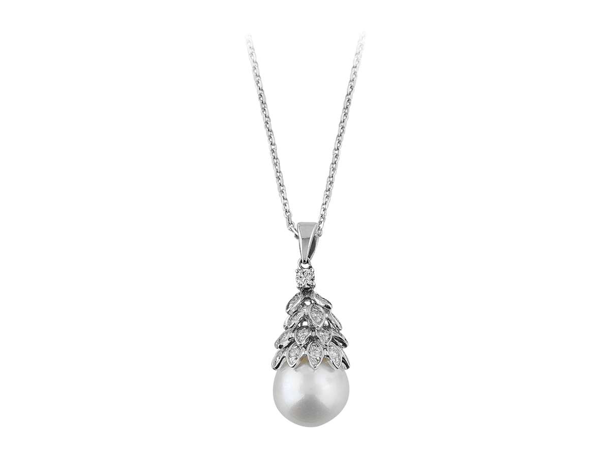 Teardrop Pendant with Pearl & Lab-Grown Diamonds | 14K Gold Elegance – Fine Jewelry by Rosy Lab Diamonds