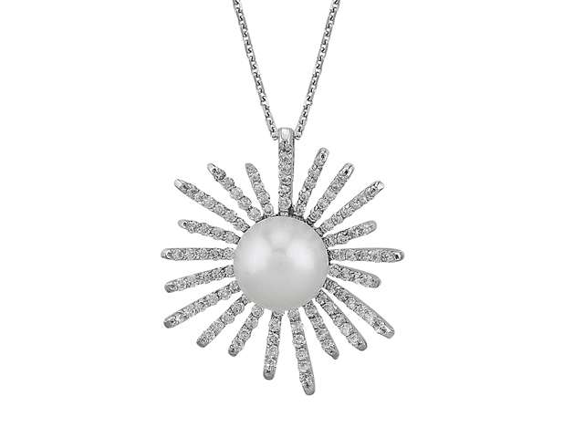 Pendant with Cultured Pearl & Lab-Grown Diamonds | 14K Gold Jewelry - High-Quality Jewelry by Rosy Lab Diamonds