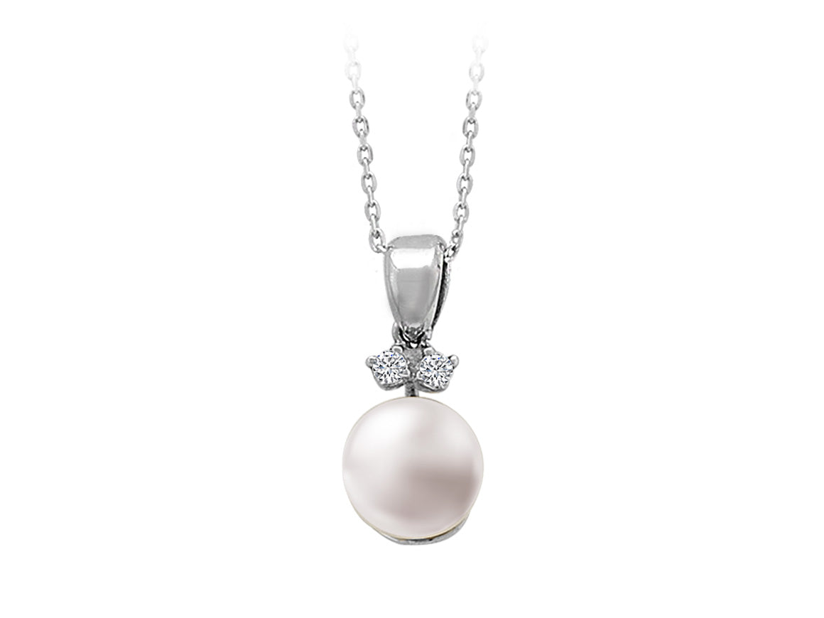 Perlenanhänger mit 2 Diamanten in 8K Weißgold - Elegante Halskette | 10P0009 - hochwertiger Schmuck von Rosy Lab Diamonds