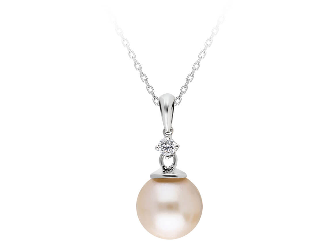 Pırlantalı Klasik İnci Kolye | 14K Beyaz Altın - 17P0008 - Rosy Lab Diamonds'tan yüksek kaliteli Mücevher