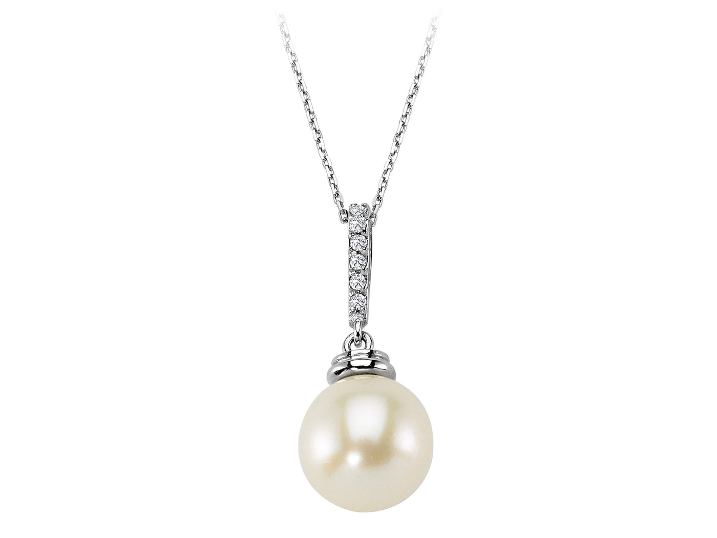 Halskette mit Perle & Labordiamanten in 14K Weißgold | Rosy – hochwertiger Schmuck von Rosy Lab Diamonds