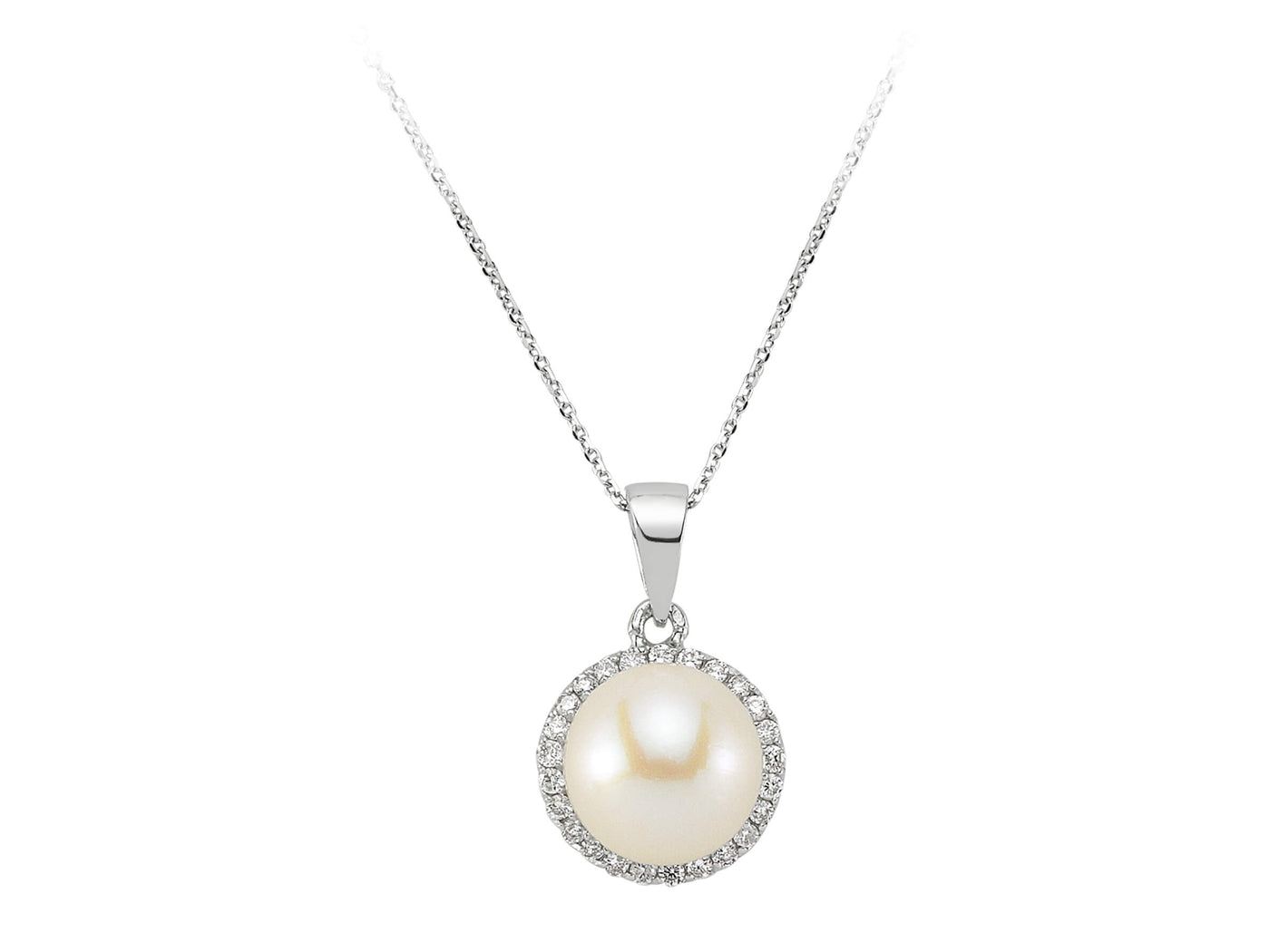Collier élégant avec perle et diamant cultivé en laboratoire de 0,13 ct en or blanc 14K
