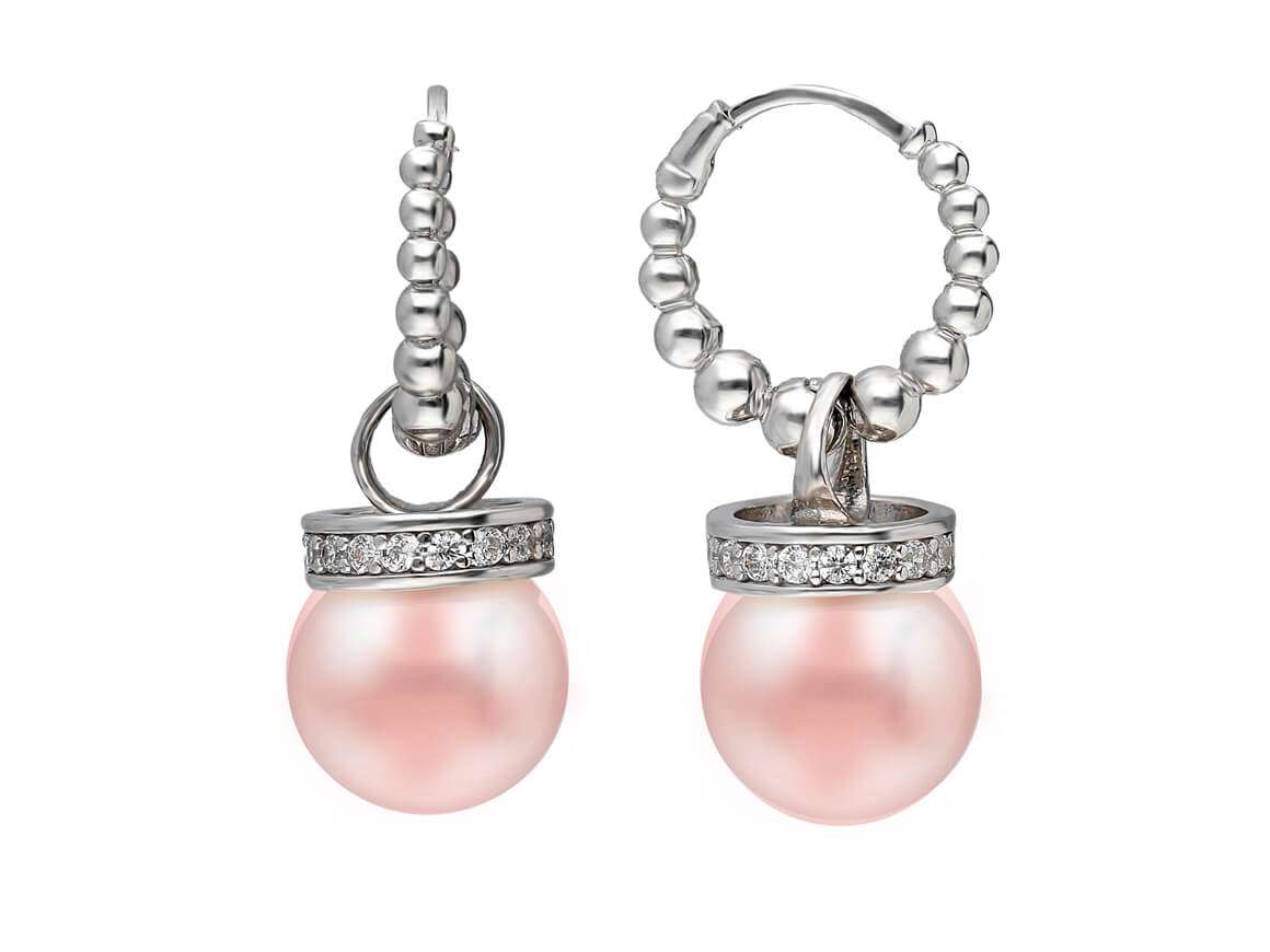Ohrhänger mit rosafarbenen Zuchtperlen und Labordiamanten aus 585er Weißgold - hochwertiger Schmuck von Rosy Lab Diamonds
