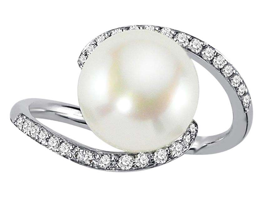 Spiralring mit Perle & Diamanten - Weißgold 14K (5,63 ct) | Edler Schmuck - hochwertiger Schmuck von Rosy Lab Diamonds