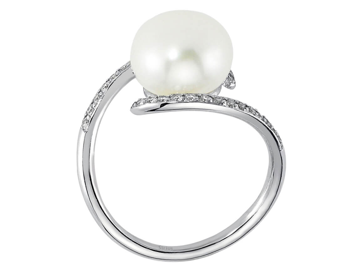 Spiralring mit Perle & Diamanten - Weißgold 14K (5,63 ct) | Edler Schmuck - hochwertiger Schmuck von Rosy Lab Diamonds