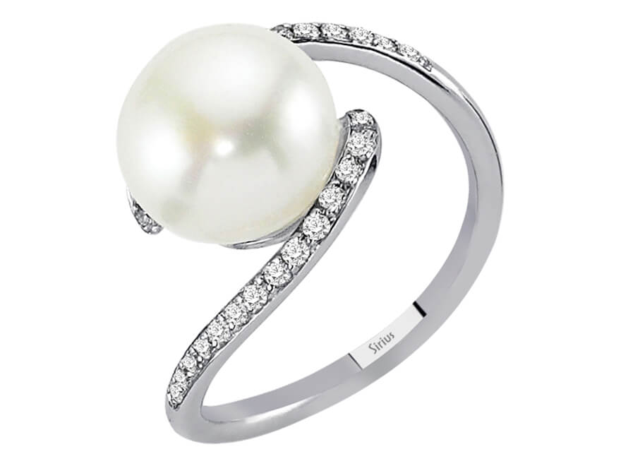 Spiralring mit Perle & Diamanten - Weißgold 14K (5,63 ct) | Edler Schmuck - hochwertiger Schmuck von Rosy Lab Diamonds