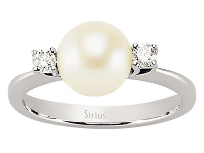 14K Weißgold Ring mit 2 Rundschliff-Diamanten und 1 runder Perle – 3,79 Karat Gesamtgewicht