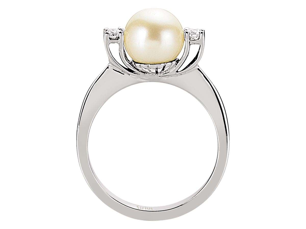 14K Weißgold Ring mit 2 Rundschliff-Diamanten und 1 runder Perle – 3,79 Karat Gesamtgewicht