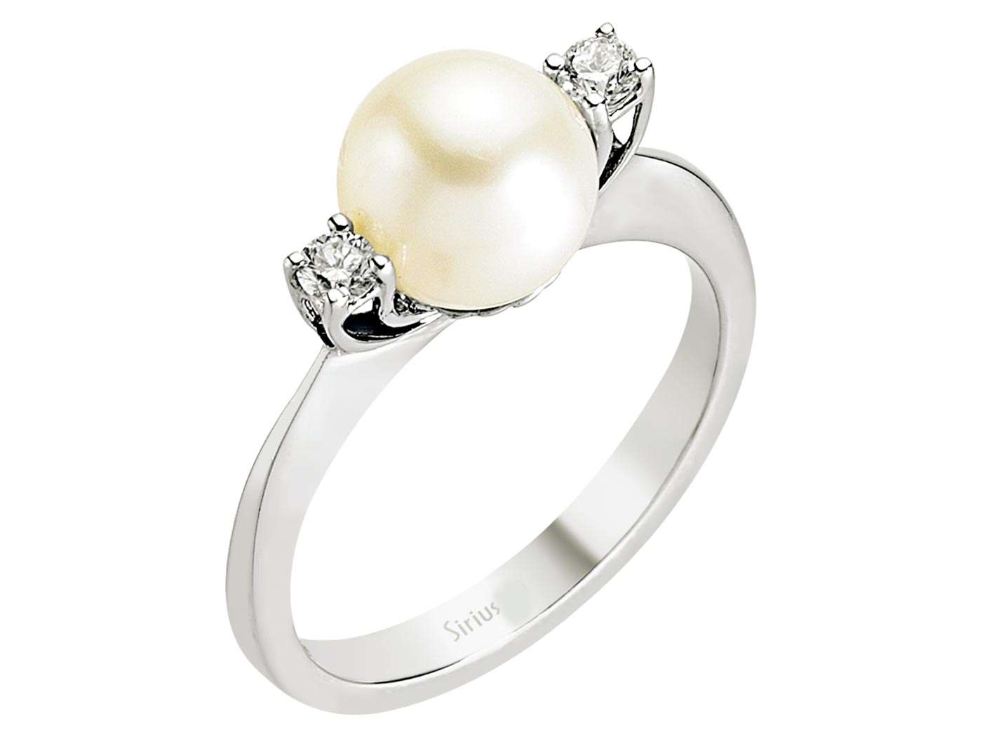 14K Weißgold Ring mit 2 Rundschliff-Diamanten und 1 runder Perle – 3,79 Karat Gesamtgewicht
