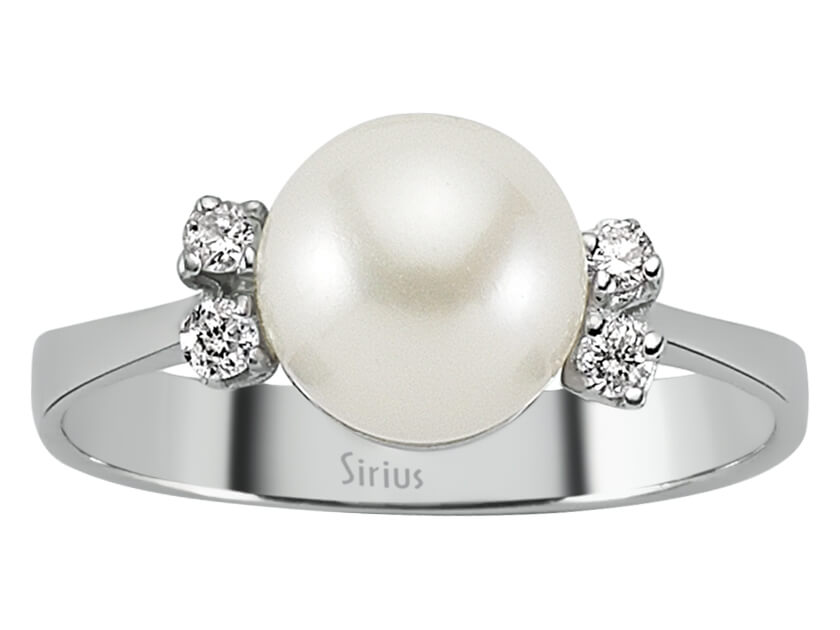 White gold ring with diamonds and a large pearl - 8-karat gold, elegant Jewelry - high-quality Jewelry from Rosy Lab Diamonds