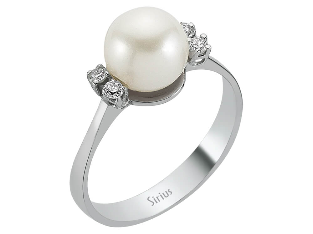 White gold ring with diamonds and a large pearl - 8-karat gold, elegant Jewelry - high-quality Jewelry from Rosy Lab Diamonds