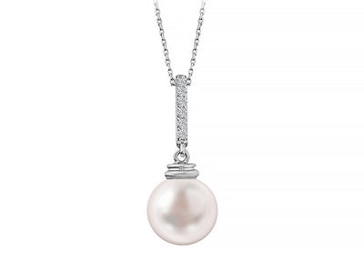 Elegant pearl necklace with diamond setting (0.08 ct) – 14K white gold