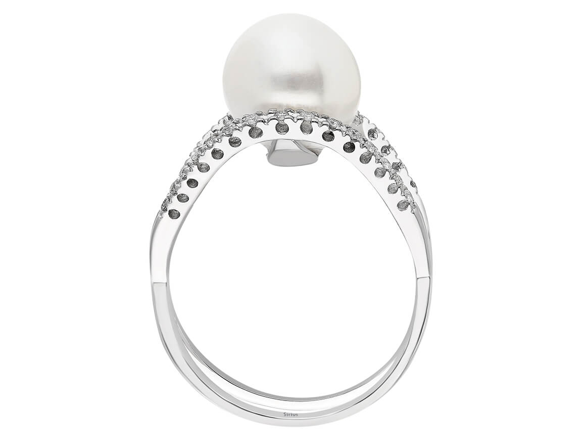 Bague en Or Blanc avec diamants de laboratoire et grande perle | Bijoux en Or Blanc 14K - Bijoux haut de gamme de Rosy Lab Diamonds