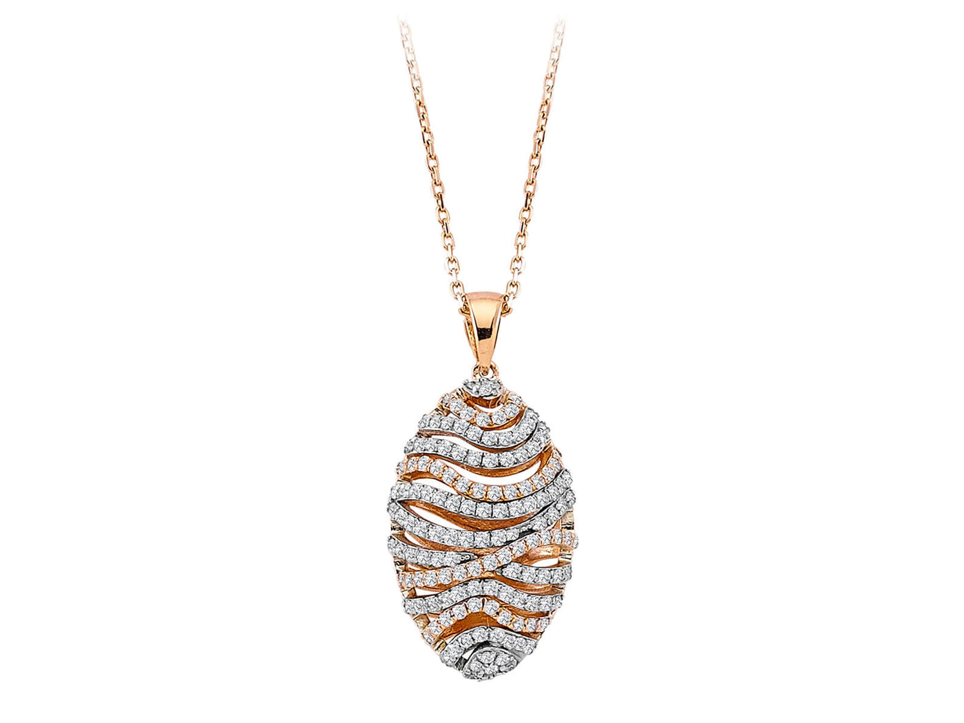 Diamond necklace "Silk Cocoon" with 137 stones – 5.50 g – 14K rose gold