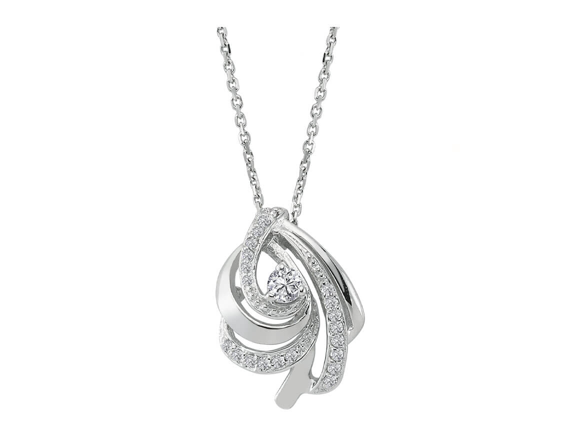Pendentif coquillage en or blanc 14 carats avec 20 diamants