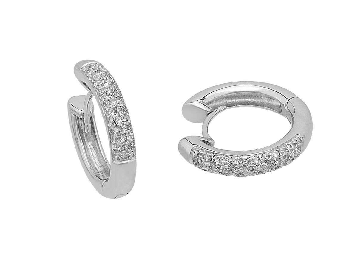 Wide pavé diamond hoop earrings in 14K white gold with 38 stones