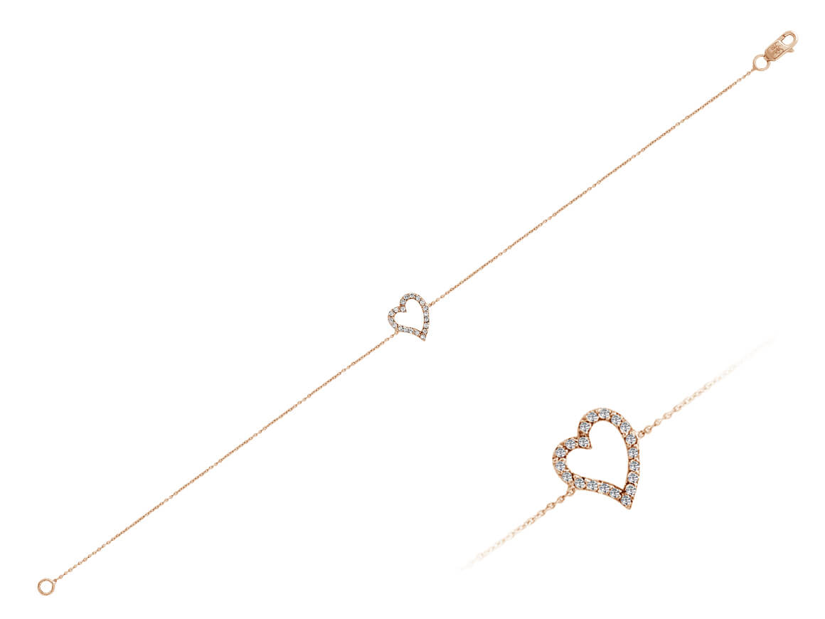 Rose gold heart bracelet with diamonds in 18K