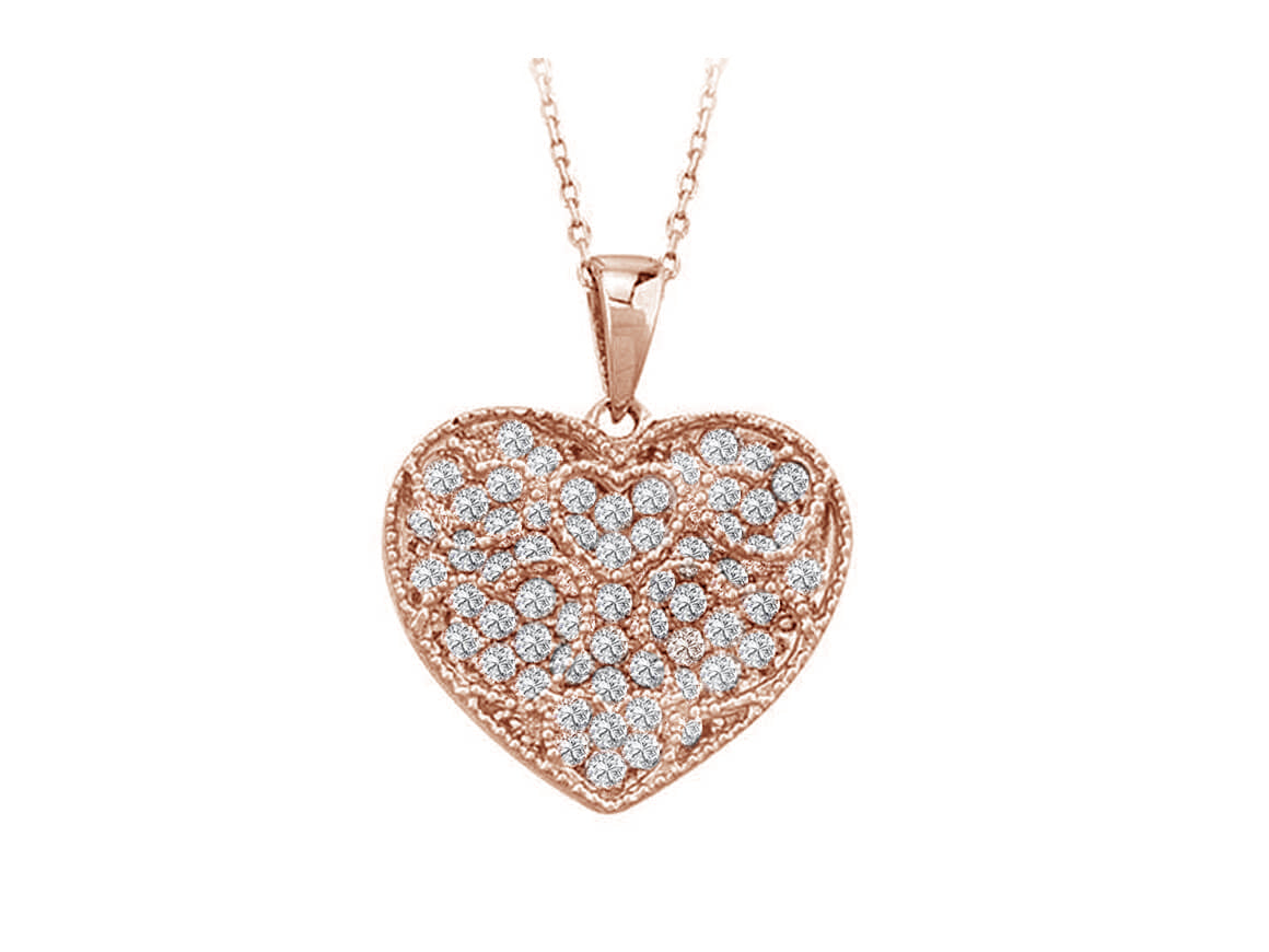 Heart pendant in rose gold with lab-grown diamonds in 14K