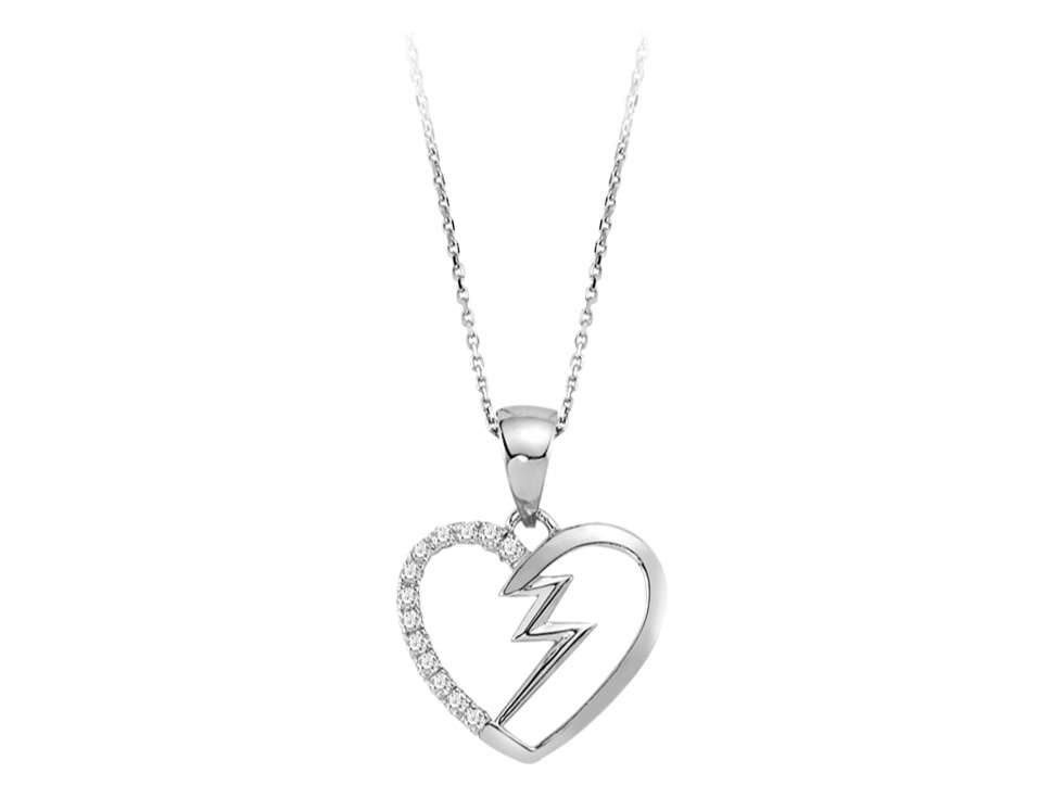 Şimşekli kalp kolye ucu ve 13 pırlanta - 8K Beyaz Altın - Rosy Lab Diamonds’tan yüksek kaliteli Mücevher