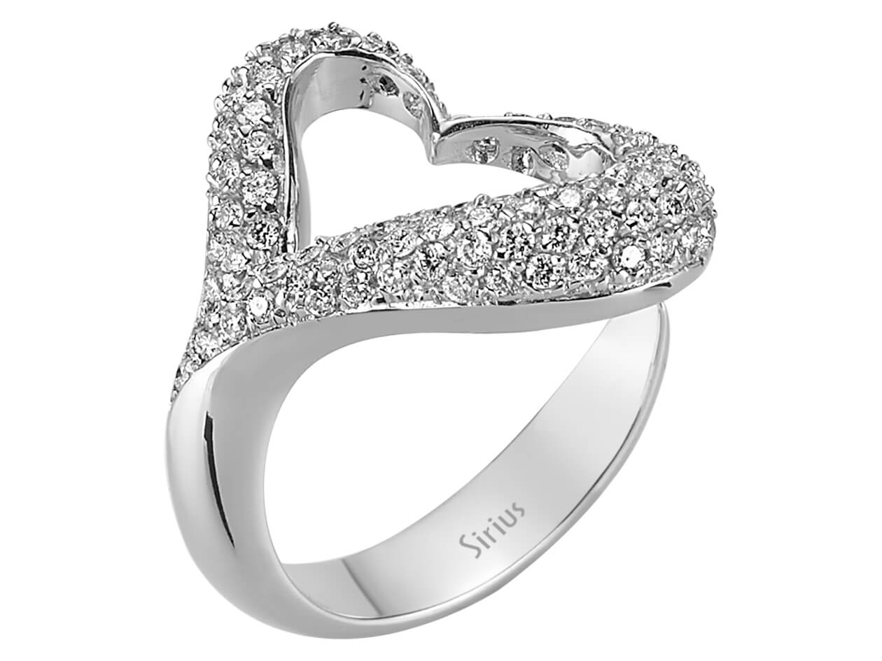 Funkelnder Herz-Ring mit 95 rund geschliffenen Labor-Diamanten