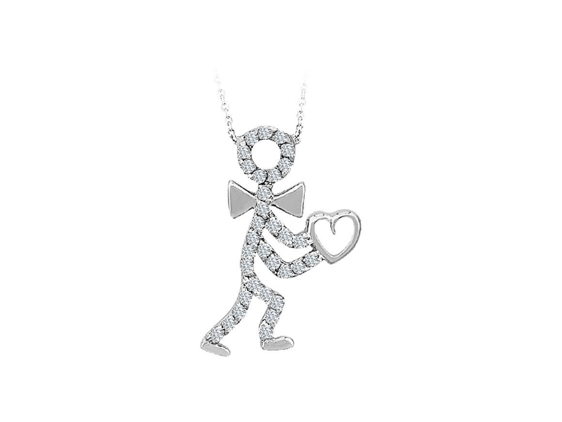 Strichmännchen-Kette mit Herz und Labordiamanten in 14K Weißgold