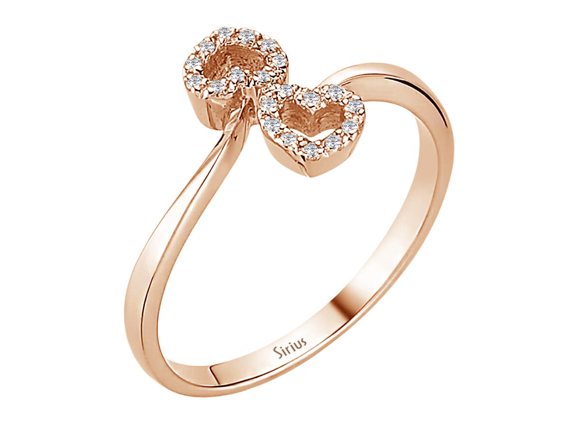 Delicate heart and circle ring made of 8K Rose Gold with 20 lab-grown diamonds, 0.08 ct – high-quality Jewelry by Rosy Lab Diamonds