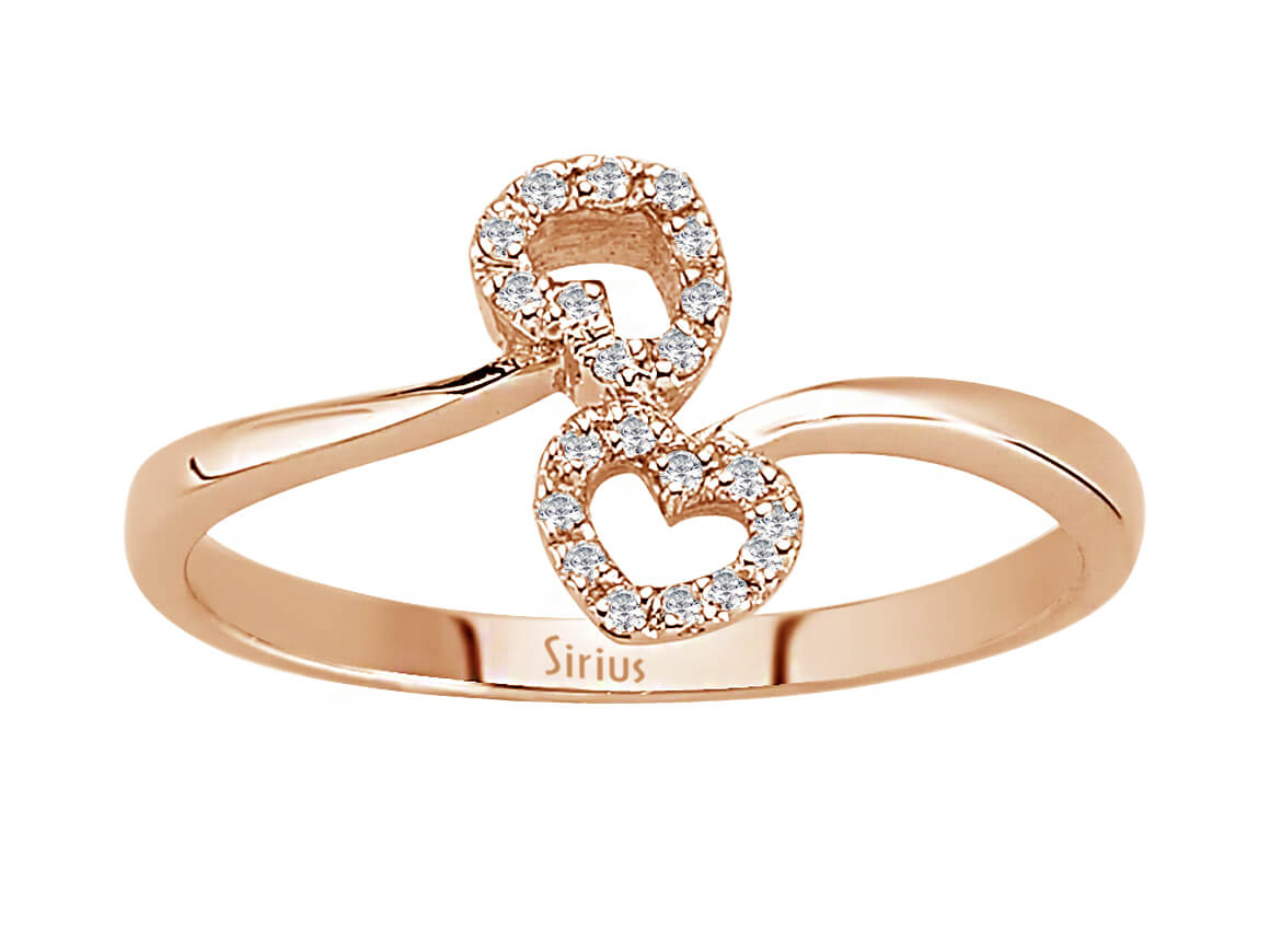 Delicate heart and circle ring made of 8K Rose Gold with 20 lab-grown diamonds, 0.08 ct – high-quality Jewelry by Rosy Lab Diamonds