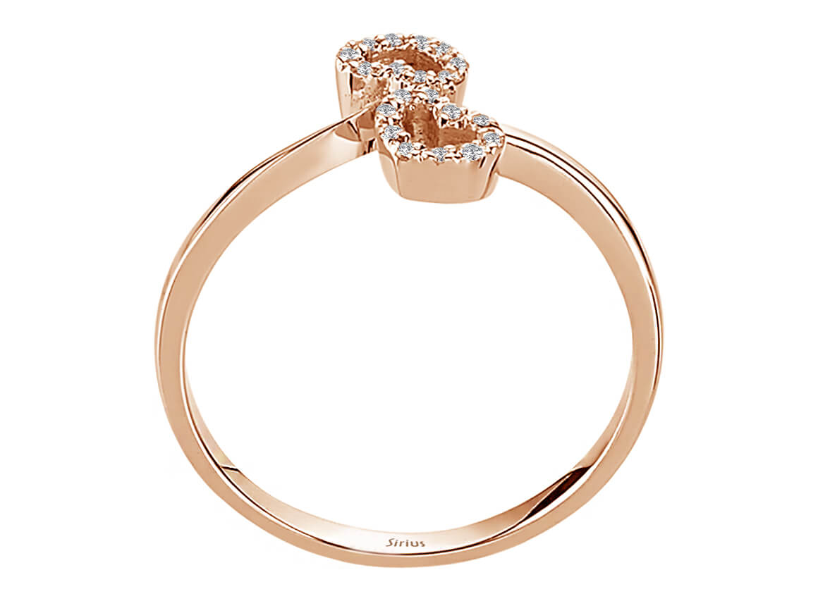 Delicate heart and circle ring made of 8K Rose Gold with 20 lab-grown diamonds, 0.08 ct – high-quality Jewelry by Rosy Lab Diamonds