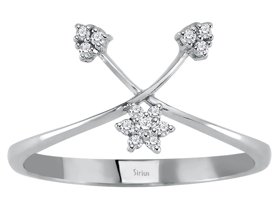 Diamantring "Kardelen" mit floralem Design – 13 Steine – 0,11 ct – 18K Weißgold