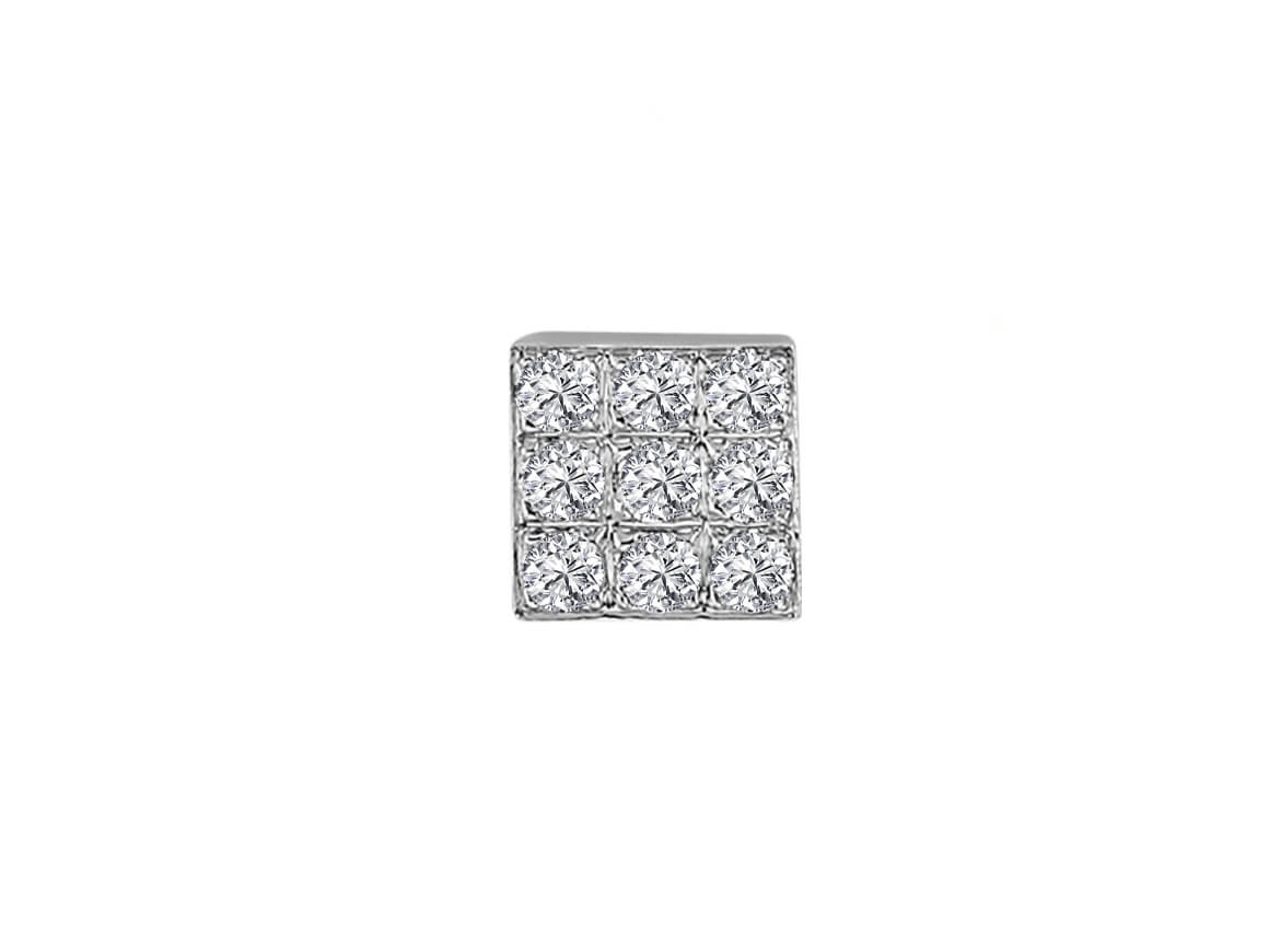 Kare erkek küpesi, laboratuvar üretimi pırlantalarla | 585 Beyaz Altın - Rosy Lab Diamonds’tan yüksek kaliteli Mücevher