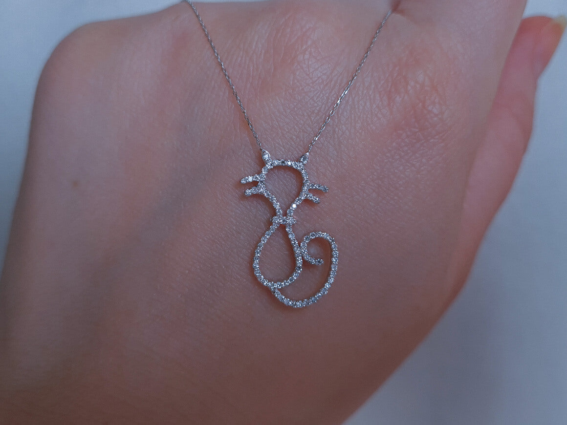 سلسلة قطط مرصعة بـ85 ماسة مخبرية من ذهب أبيض عيار 14 قيراطًا - مجوهرات فاخرة من Rosy Lab Diamonds