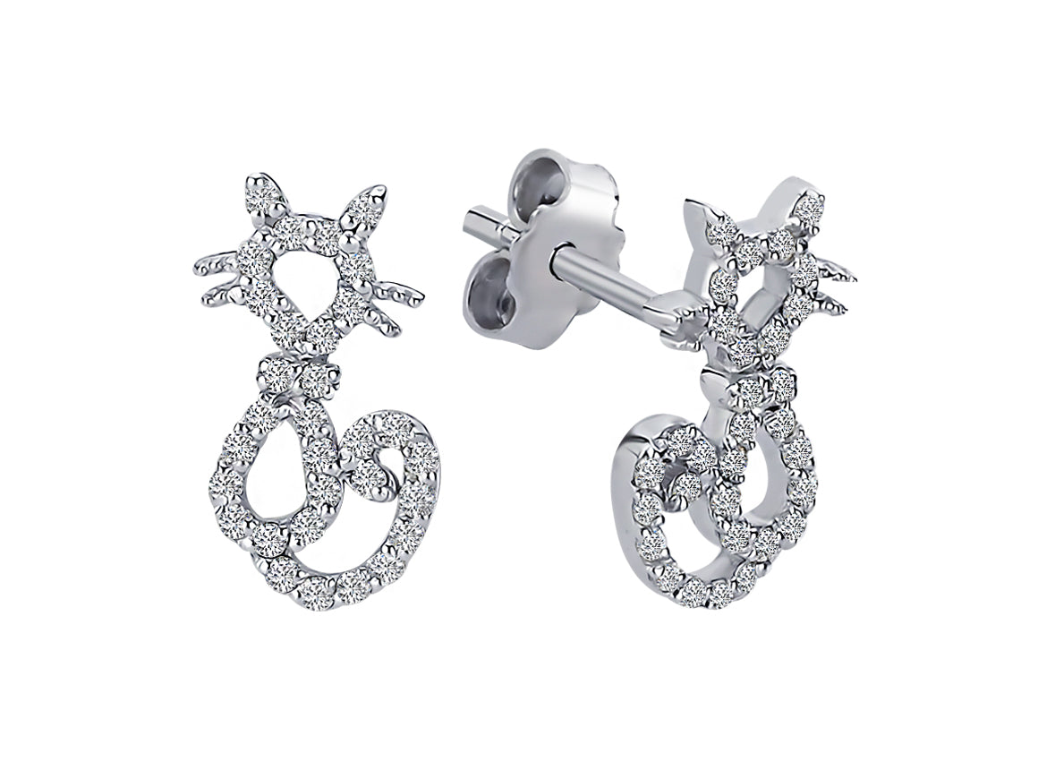 Katzen-Ohrstecker mit 62 Labordiamanten in 14K Weißgold | Tierischer Chic - hochwertiger Schmuck von Rosy Lab Diamonds