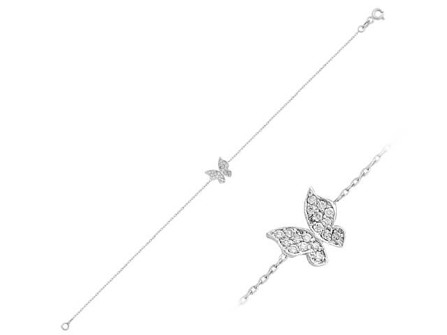 14K Beyaz Altın kelebek pırlanta bileklik - 16 yuvarlak taş - Rosy Lab Diamonds’tan yüksek kaliteli Mücevher