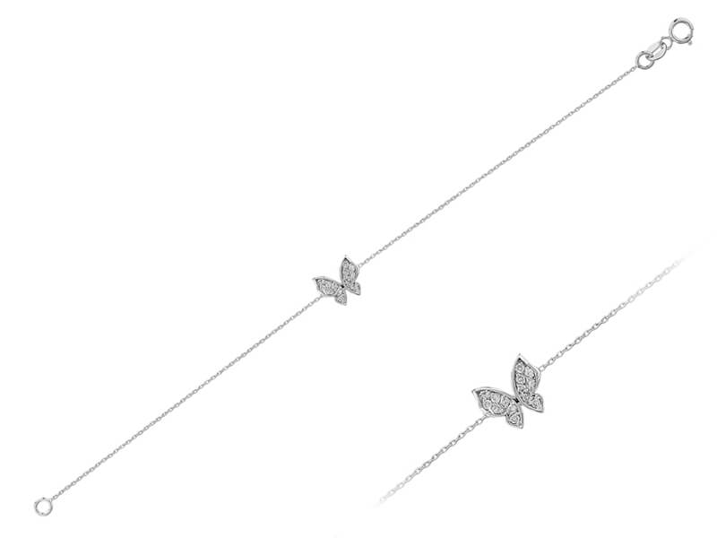 Zartes Doppel-Schmetterlingsarmband mit 14 lab-grown Diamanten – 14K Weißgold