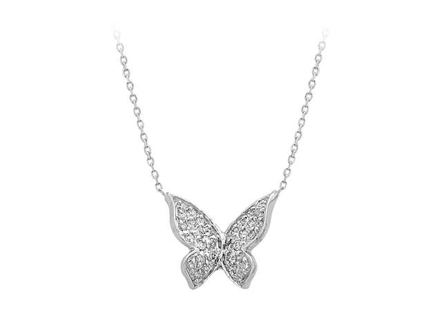 32 laboratuvar pırlantalı (0,23 ct) 14K Beyaz Altın kelebek kolye ucu - Rosy Lab Diamonds'tan yüksek kaliteli Mücevher