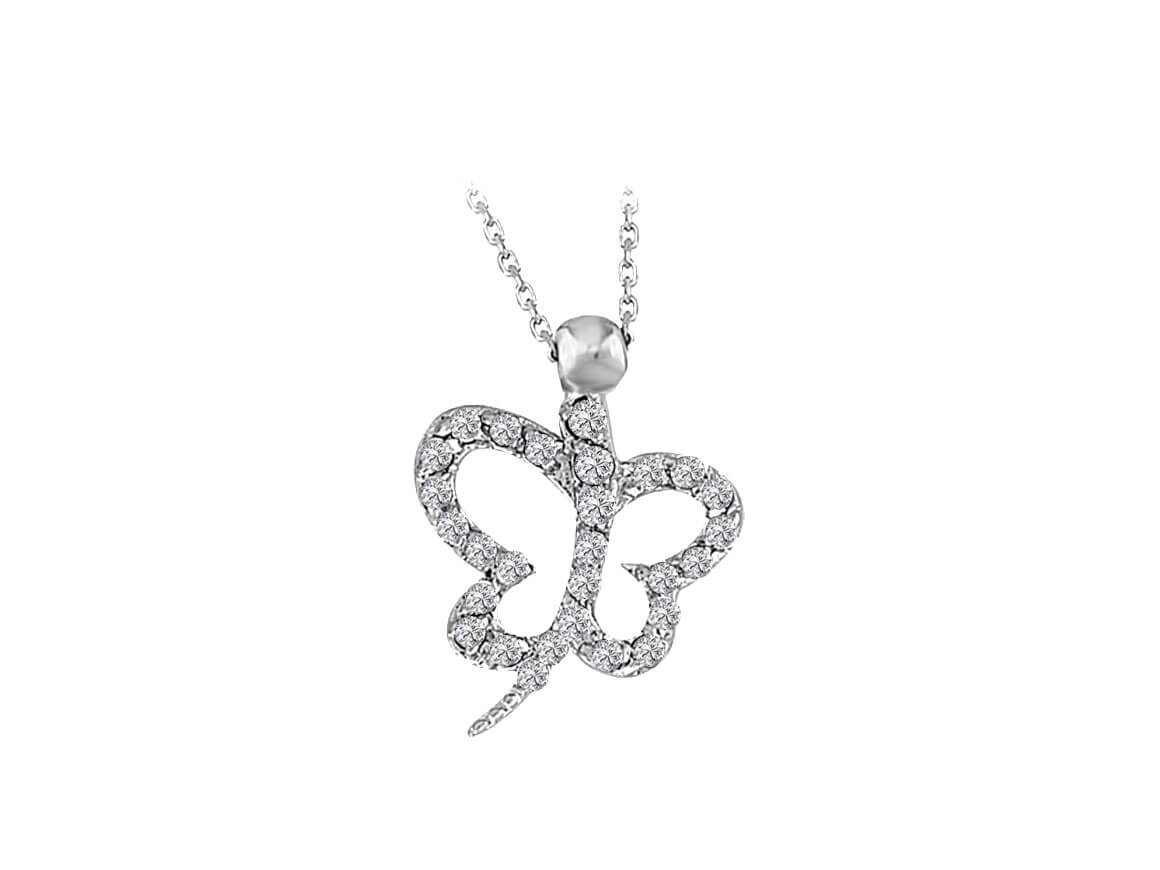 Butterfly necklace with 28 lab diamonds made of 14K white gold