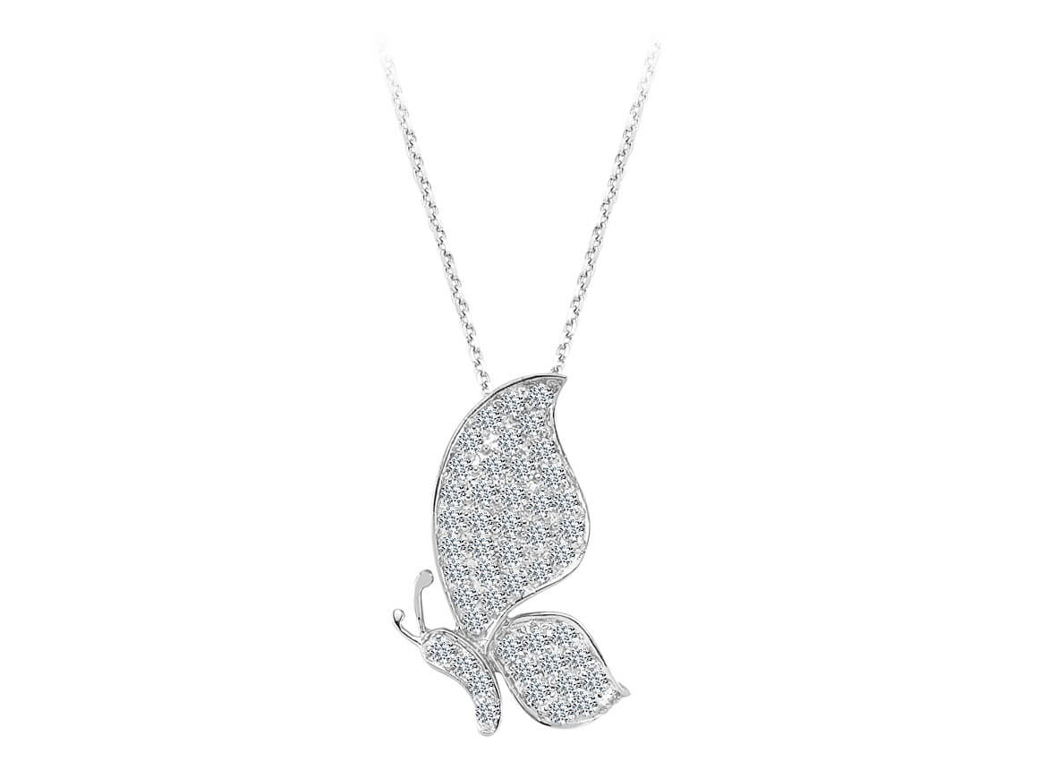 Pendentif papillon en Or Blanc 14 carats avec 48 diamants cultivés en laboratoire - Bijoux haut de gamme de Rosy Lab Diamonds