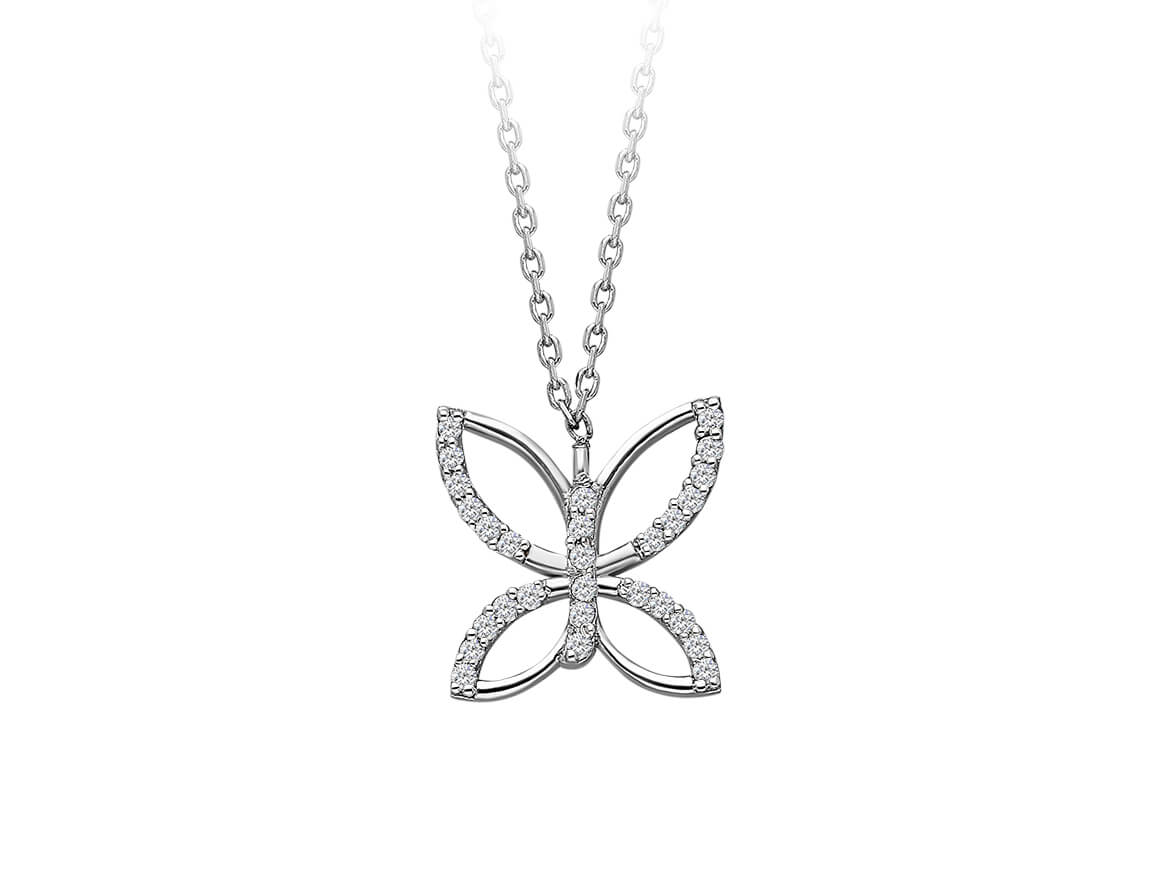 Diamond butterfly pendant made of 8K white gold with 28 stones