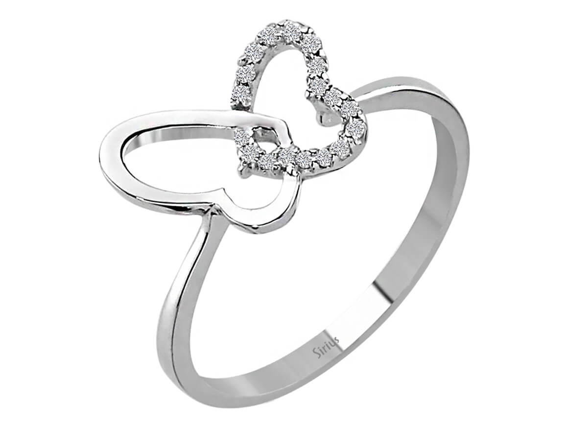 خاتم فراشة مرصع بالألماس - 0,07 قيراط - ذهب أبيض عيار 8 قيراط - مجوهرات فاخرة من Rosy Lab Diamonds