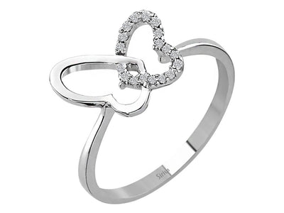 Schmetterlingsring mit 18 Diamanten – 0,07 ct – 8K Weißgold