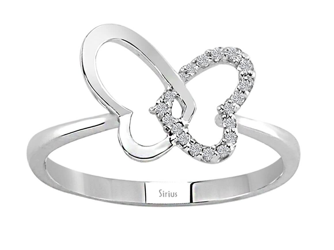 خاتم فراشة مرصع بالألماس - 0,07 قيراط - ذهب أبيض عيار 8 قيراط - مجوهرات فاخرة من Rosy Lab Diamonds